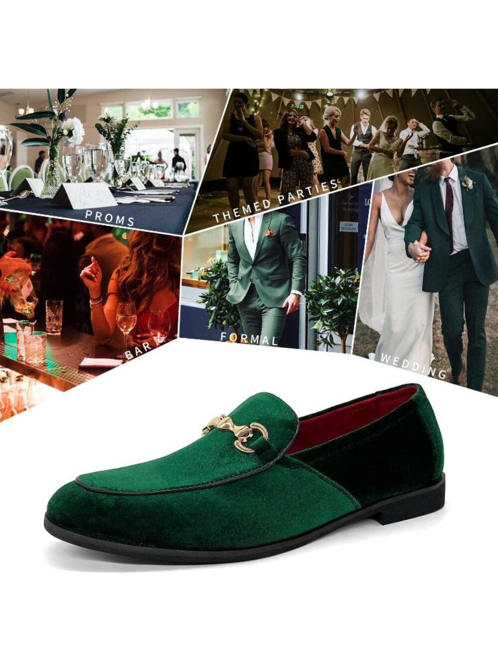 Men's Green Velvet Glitter Suede Gold Bit Slip On Loafer Slipper Dress Shoes - Picture 3 of 6